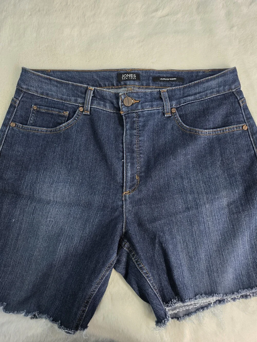 Jones New York Lexington Skinny Denim Frayed Hem Shorts - Picture 2 of 8